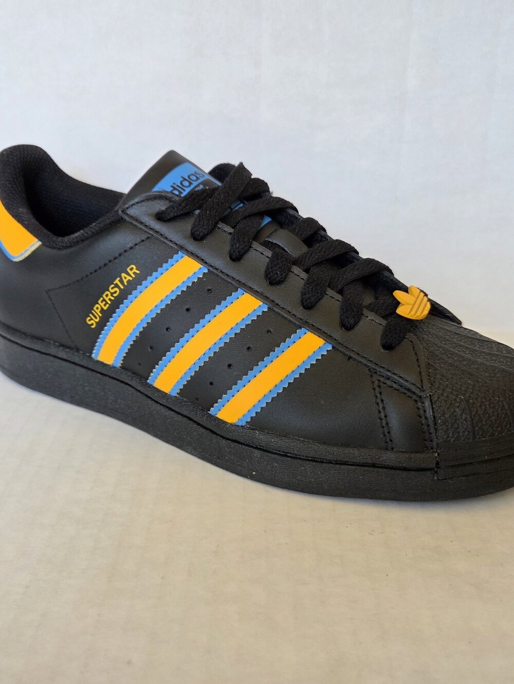 Adidas Superstar Shoes Junior Sz 7 Black/Collegiate Gold/Pulse Blue GW2078 NWOB